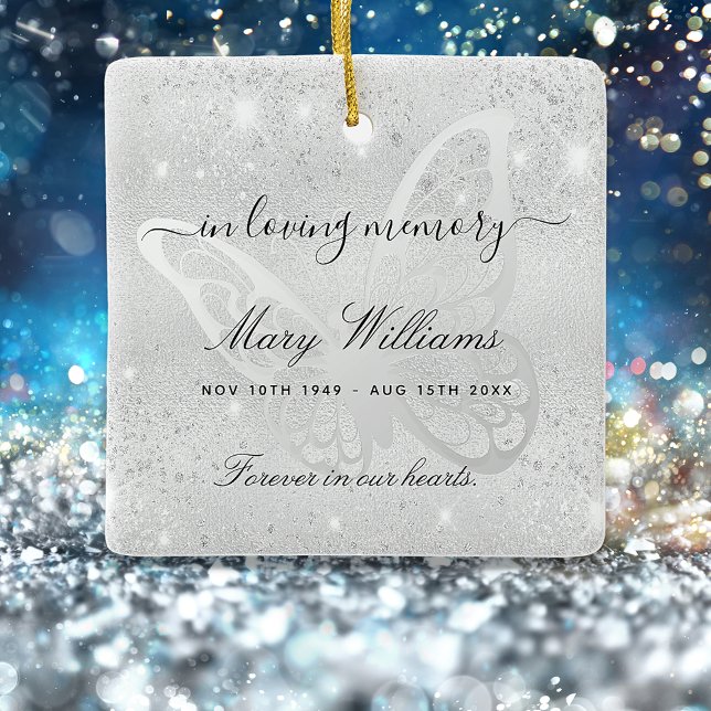 Minnesplats för fjärilsmusslan silver glitter julgransprydnad keramik (Skapare uppladdad)