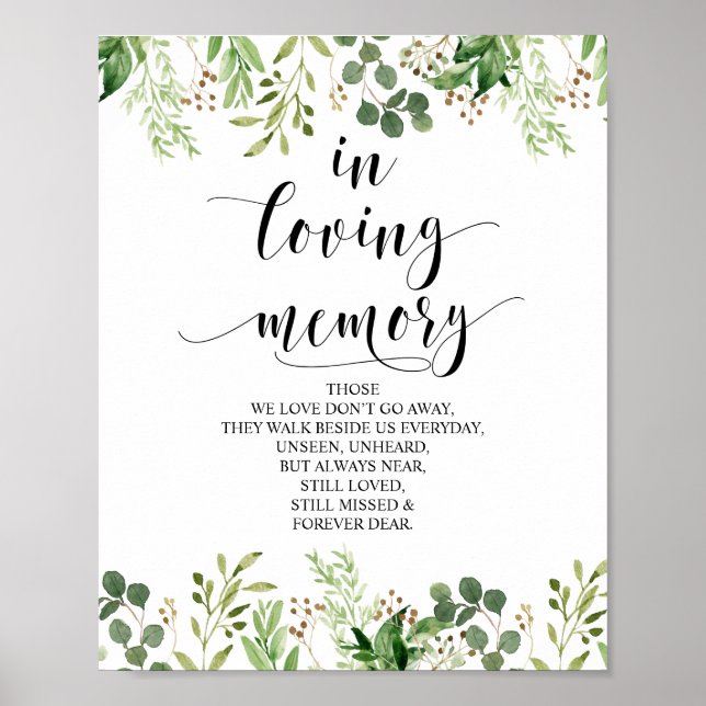 Minnesplatta med grönska till minne av en älskad poster (Framsidan)