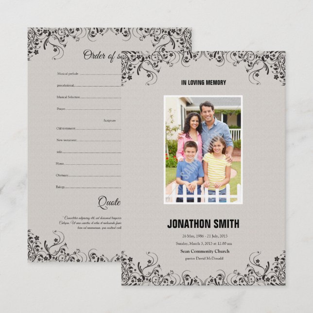 Minnesprogramkort Inbjudningar (Fram/baksida)