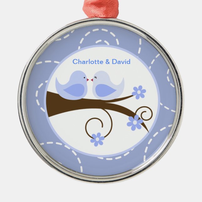 Minnessak för fågel för kärlek för Swirly fågel Julgransprydnad Metall (Framsidan)