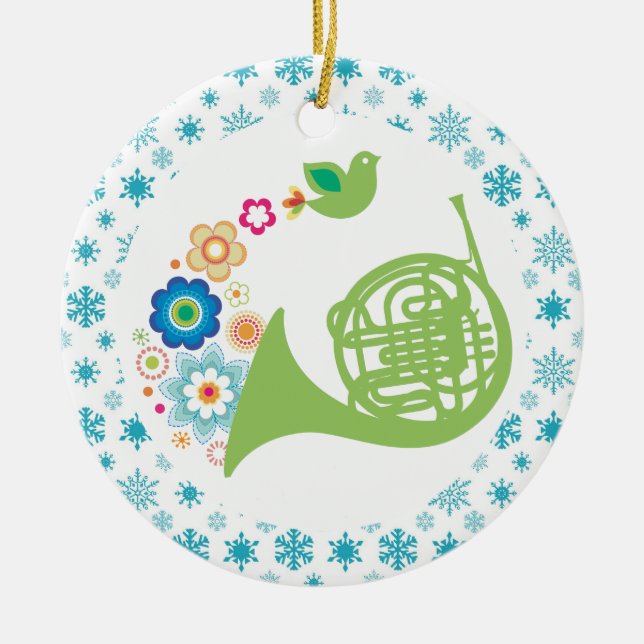 Minnessak för jul för valthornmusikbandmusik julgransprydnad keramik (Framsidan)