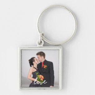 Minnessak Keychain för kärlek för Fyrkantig Silverfärgad Nyckelring