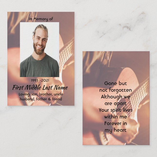Minnessak Musiker Piano Gitarr  Visitkort (Fram/baksida)