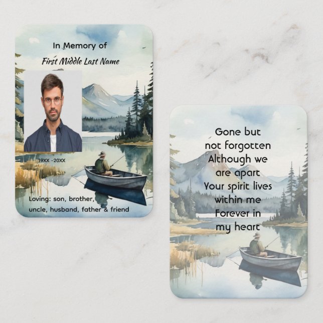 Minnessaker Fiskesjö i båt (Fram/baksida)