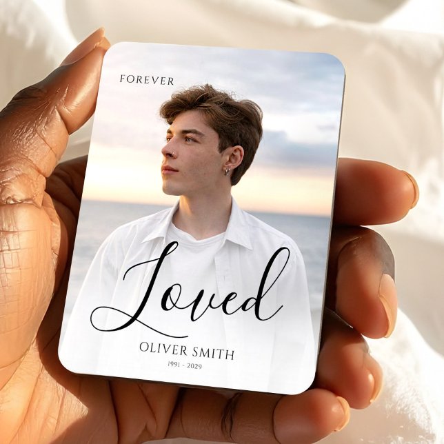 Minnessaker från begravning, minnesgåva son, foto  magnet (Memorial Keepsake Photo Minimalist Forever Loved Magnet, Loss of Son, Sympathy Gift)