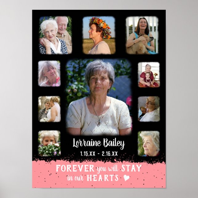 Minnessaker Kantfading Fotokollage Svart Rosa Poster (Framsidan)