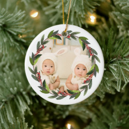 Minnessaker Tvillingars Första Jul Krans Foto Julgransprydnad Keramik