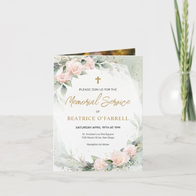 Minnesservice för foto från guld Kor och blommor Inbjudan (Framsida)