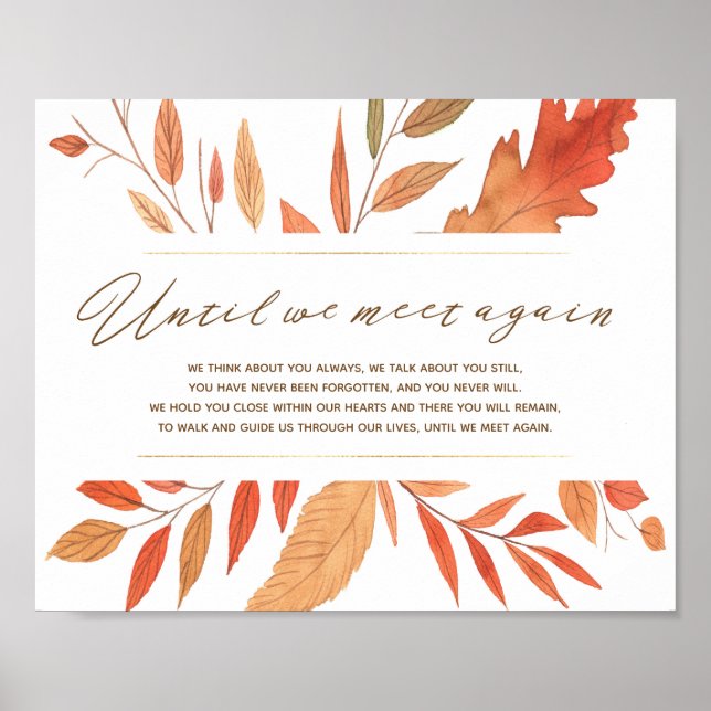 Minnesskylt för Watercolor Löv Fall Wedding Dikt Poster (Framsidan)