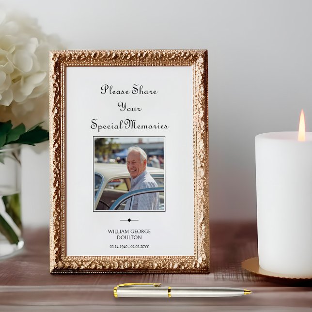 Minnesstund Gästbok Signering Poster (Funeral Photo Sign to Share Memories in Guestbook by Darling & May)