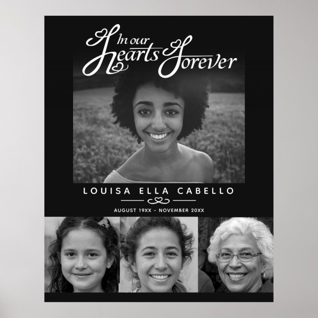 Minnesstund i hjärtan foton begravning svart vit poster (Framsidan)