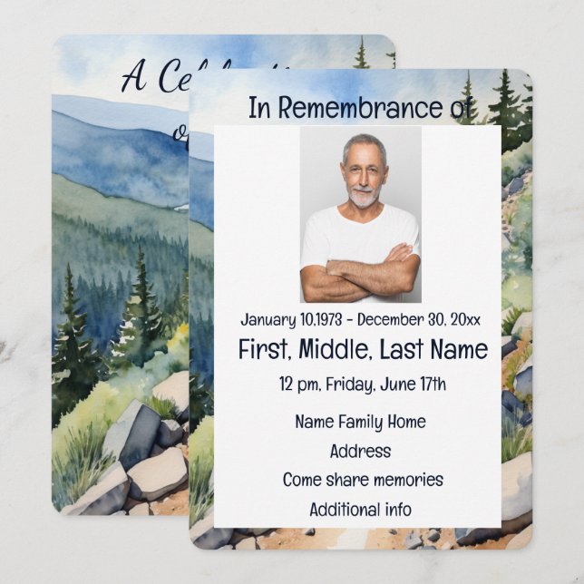 Minnesstund Inbjudan Vattenfärg Cykling Cykel (Fram/baksida)