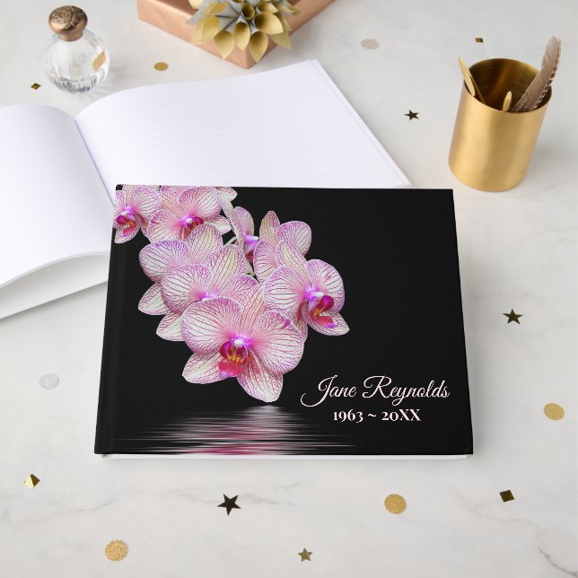 Minnesstund Rosa orkidéer Vattenreflektion  Gästböcker (Framsida Öppen)