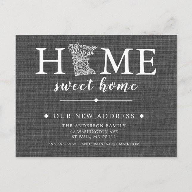 Minnesta State Flytta Announonnement Post Card Meddelande Vykort (Framsida)