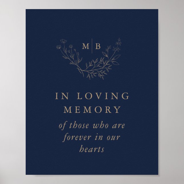 Minnestavla för bröllop med marinblått monogram poster (Framsidan)