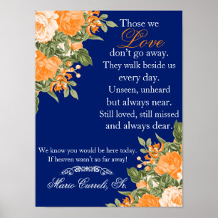 Minnestecken - Orange blommor på marinblå bakgrund Poster