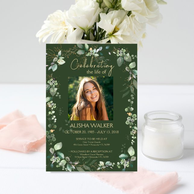 Minnestjänst för foto av skogsmagasin (Forest Grön Inbjudningar (Skapare uppladdad)