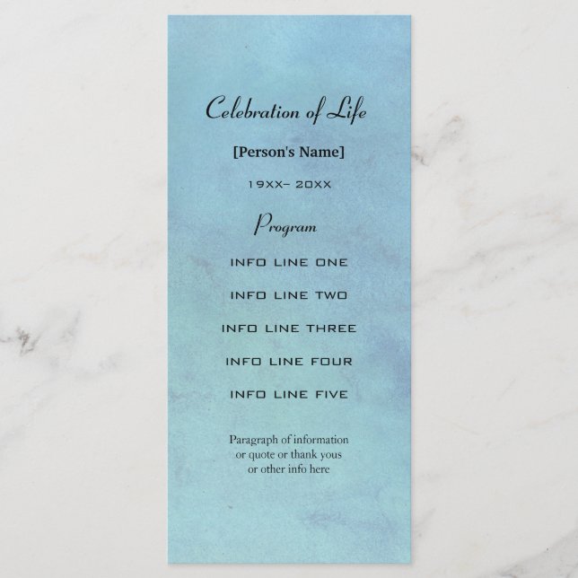 Minnestjänstblått vattenfärgkort program (Framsida)