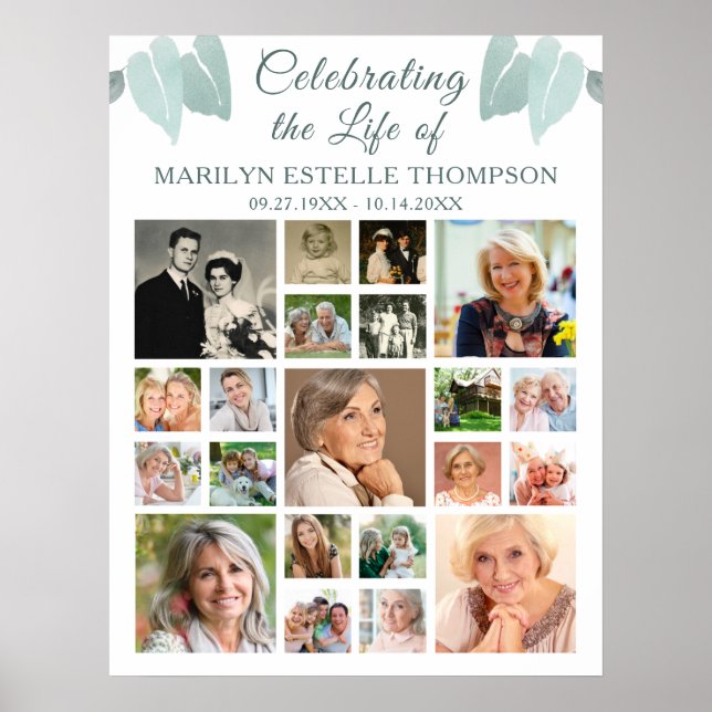 Minnesvägg 21 Fotocollage Botaniska hjärtblad Poster (Framsidan)