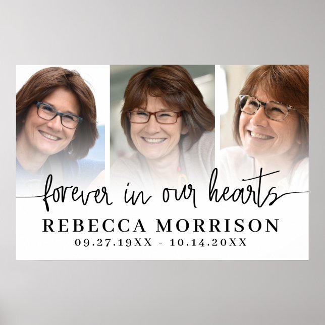 Minnesvägg 3 Bilder Manus För Evigt I Våra Hjärtan Poster (Framsidan)