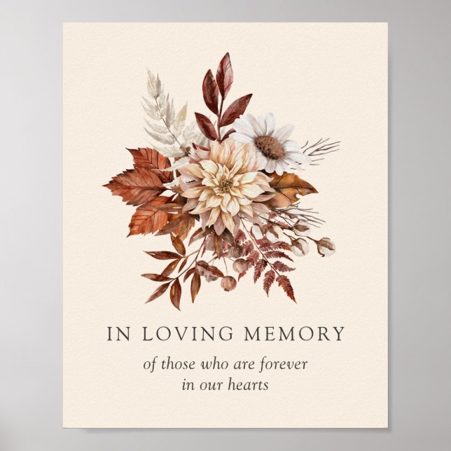 Minnesvägg för Rustik Höstblommig Bröllopstavla Poster (Framsidan)
