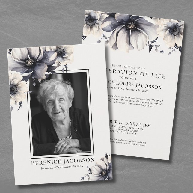 Minnesvärd Elegant Fotofirande Av Livet Inbjudningar (Memorial Elegant Photo Celebration Of Life Invitation)