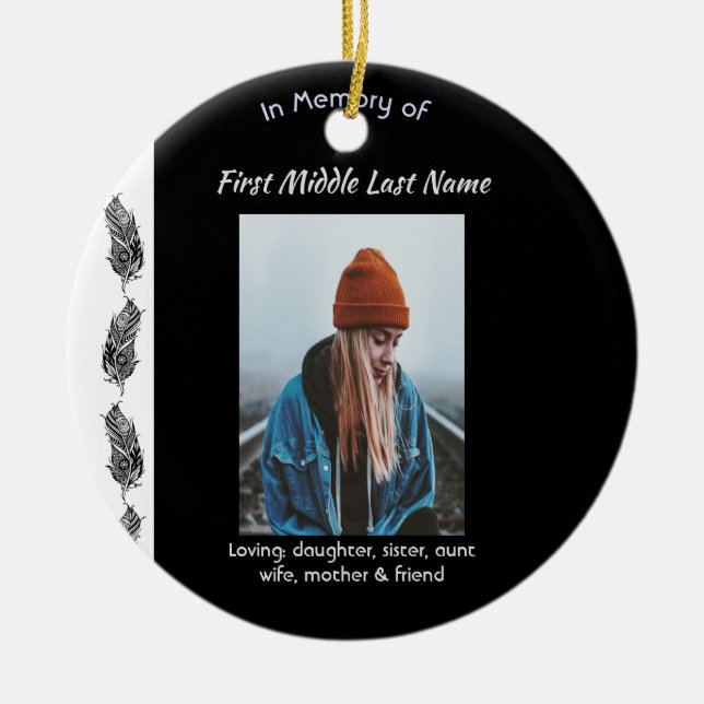 Minnesvärd fjäder tribal boho  julgransprydnad keramik (Framsidan)