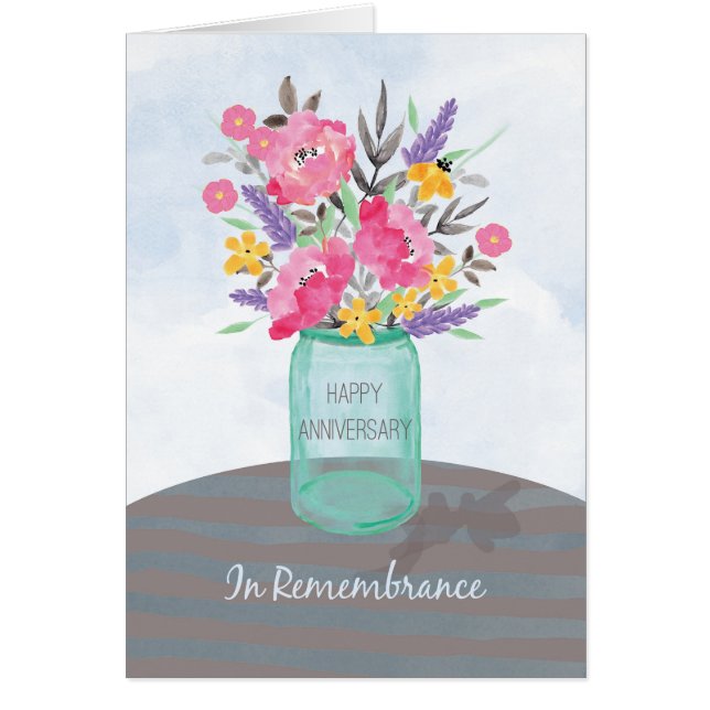 Minnesvas med blommor för årsdagen hälsningskort (Framsidan)
