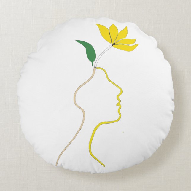 Minnet i Bloom Round Pillow - Minimalistiskt huvud Rund Kudde (Framsidan)