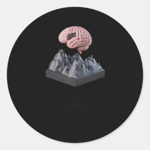 Minnet över 3d-hjärnan och bergskulpturen Poster S Runt Klistermärke