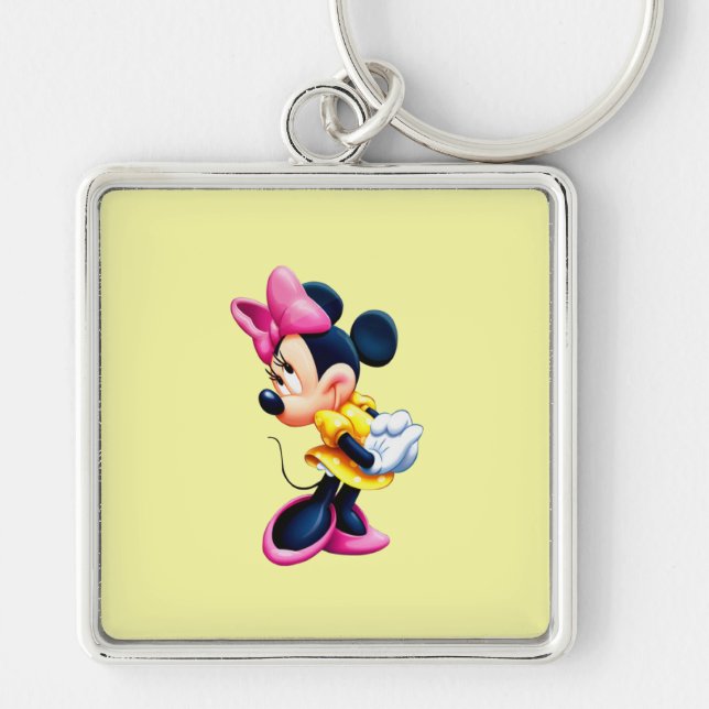 Minni Keychain Fyrkantig Silverfärgad Nyckelring (Framsidan)