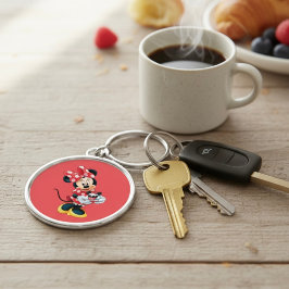 Minnie Keychain Rund Silverfärgad Nyckelring
