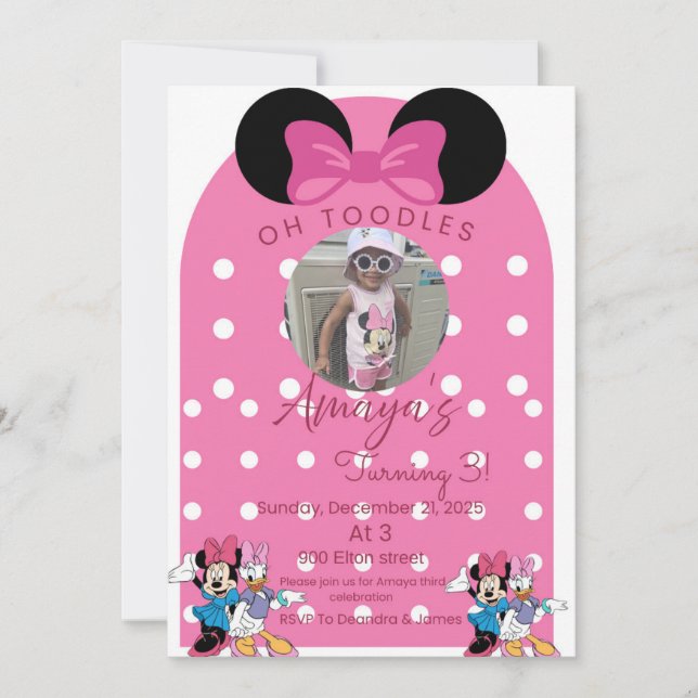 Minnie Mouse birthday invitations theme Inbjudningar (Framsida)