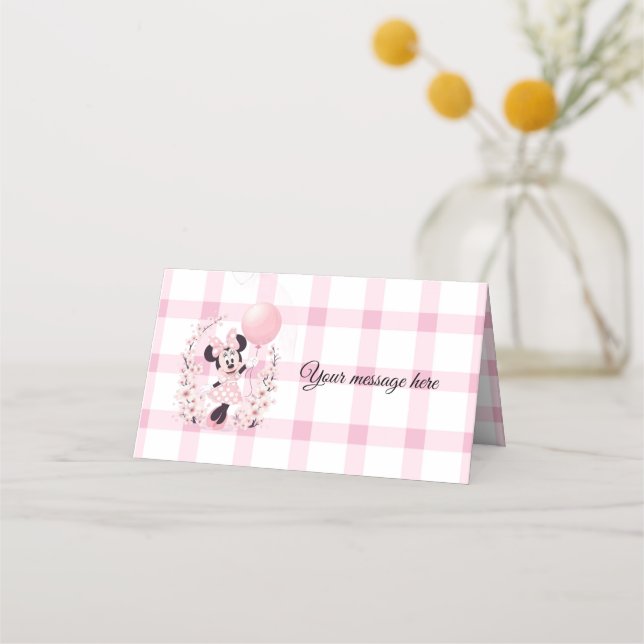 Minnie mouse Editable party Folded cards Placeringskort (Framsida)