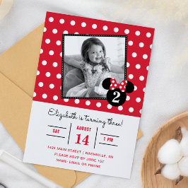 Minnie Mouse | Fotografifödelsedag för röda och vi Inbjudningar