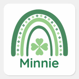 Minnie Namn Klöver Boho Rainbow Fyrkantigt Klistermärke
