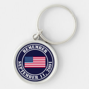 Minns 9/11 rund silverfärgad nyckelring