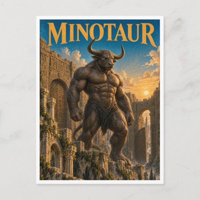 Minotaur, gotisk fantasimonster vykort (Framsida)