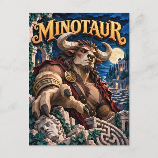 Minotaur, Pappersklippt Monster Vykort (Framsida)
