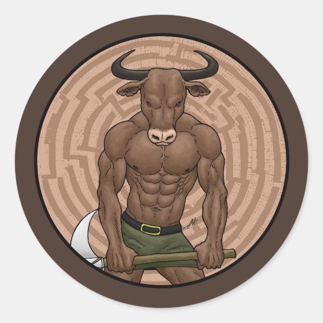 Minotaur Runt Klistermärke (Framsida)