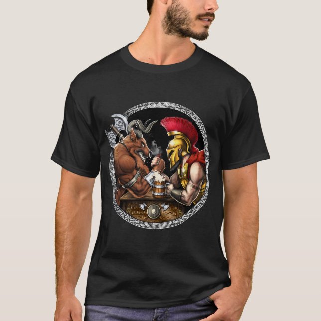Minotaur vs Spartansk armvristning T Shirt (Framsida)