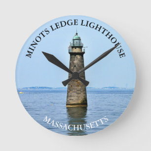 Minots Ledge fyr Massachusetts Wall Clock Rund Klocka