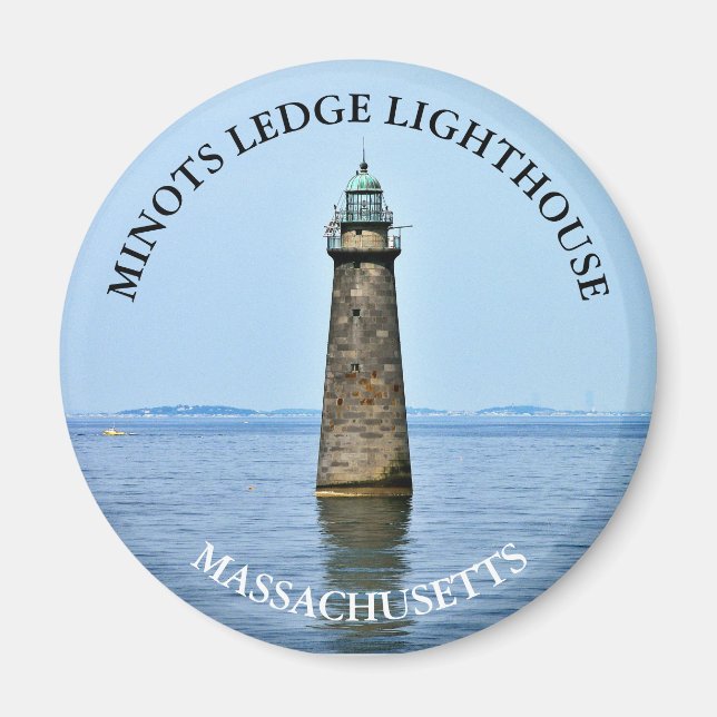 Minots Ledge Lighthouse Massachusetts Round Magnet (Framsidan)