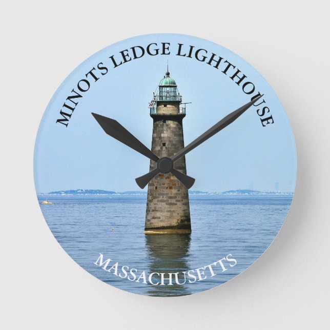 Minots Ledge Lighthouse Massachusetts Wall Clock Rund Klocka (Framsida)
