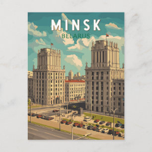 Minsk Belarus Illustration Travel Art Vintage Vykort