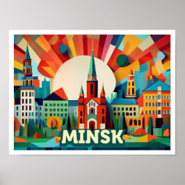 Minsk Belarus Travel Konstnärlig färglös Poster
