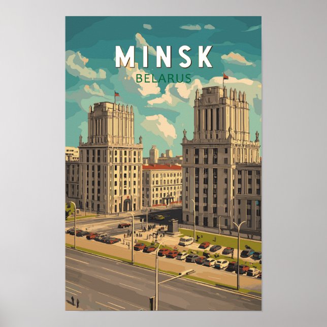 Minsk Vitryssland Illustration Resa Konst Vintage Poster (Framsidan)