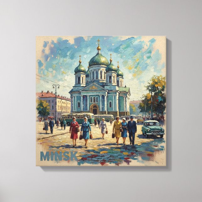 Minsk Vitryssland Ortodoxa katedralen Stadskanvas Canvastryck (Framsida)