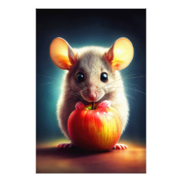 Minska gnagare som håller rött äpple nära fototryck