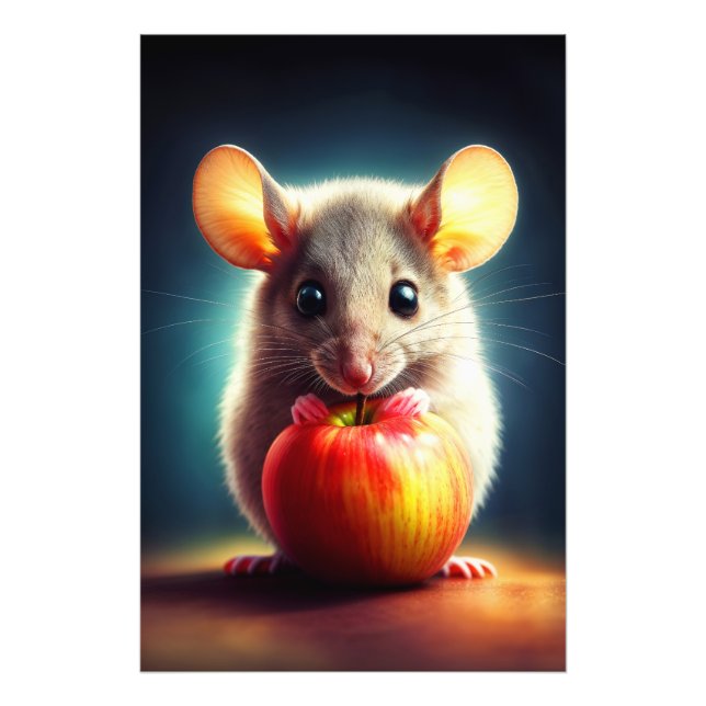 Minska gnagare som håller rött äpple nära fototryck (Framsidan)